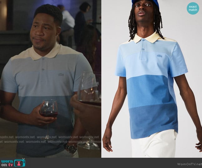 Lacoste Colorblock Cotton Pique Polo worn by Anthony Holmes (Aaron Jennings) on Grand Crew