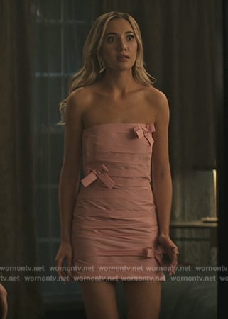 Lady Phoebe's pink ribbon tie strapless mini dress on You