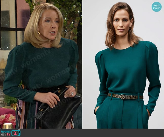 Lafayette 148 NY Gia Blouse worn by Nikki Reed Newman (Melody Thomas-Scott) on The Young and the Restless