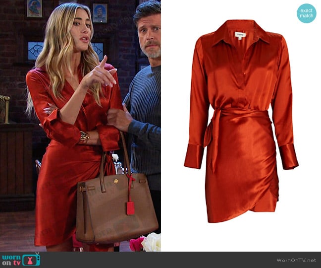 L'Agence Atlas Silk Wrap Dress In Orange worn by Sloan Peterson (Jessica Serfaty) on Days of our Lives