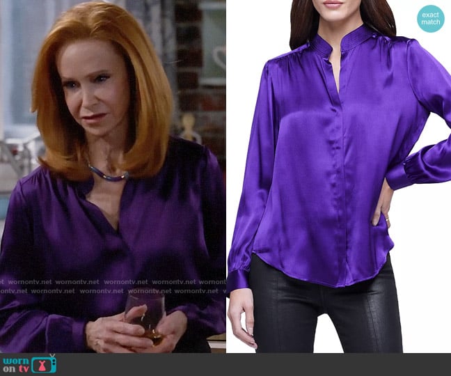 L'Agence Bianca Blouse in Deep Violet worn by Sheila (Swoosie Kurtz) on Call Me Kat