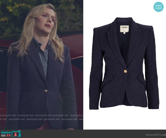 L'Agence Chamberlain Bouclé Blazer worn by Sadie Ryan (Harriet Dyer) on American Auto