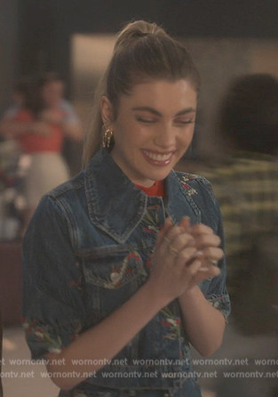 Lauryn’s denim floral embroidered jacket on Grown-ish
