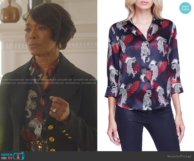 L'Agence Dani Cheetah Print Silk Button-Up Blouse worn by Athena Grant (Angela Bassett) on 9-1-1