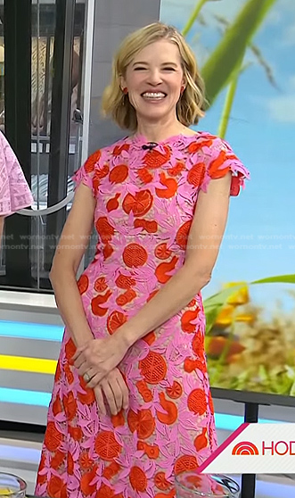 Lela Rose’s pink and red fruit guipure dress on Today