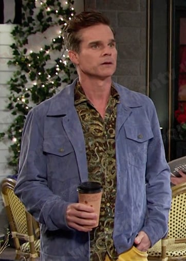 Leo’s green snake print shirt and blue jacket on Days of our Lives