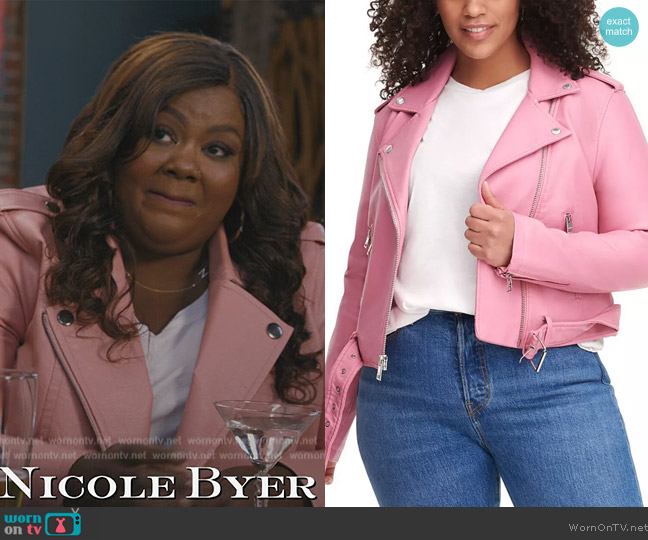 WornOnTV: Nicky's pink leather moto jacket on Grand Crew | Nicole Byer |  Clothes and Wardrobe from TV