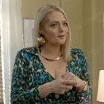 Lexi’s blue and green leopard print wrap dress on Not Dead Yet