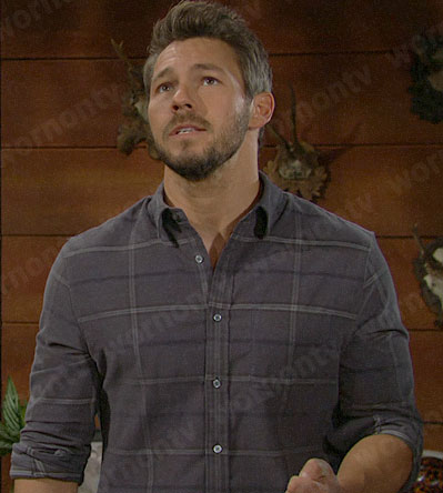 Liam’s grey checked shirt on The Bold and the Beautiful