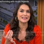 Lilia Luciano’s red square-neck dress on CBS Mornings