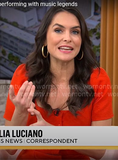 Lilia Luciano's red square-neck dress on CBS Mornings