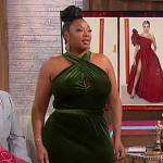 Liris Crosse’s green velvet halter neck dress on Sherri