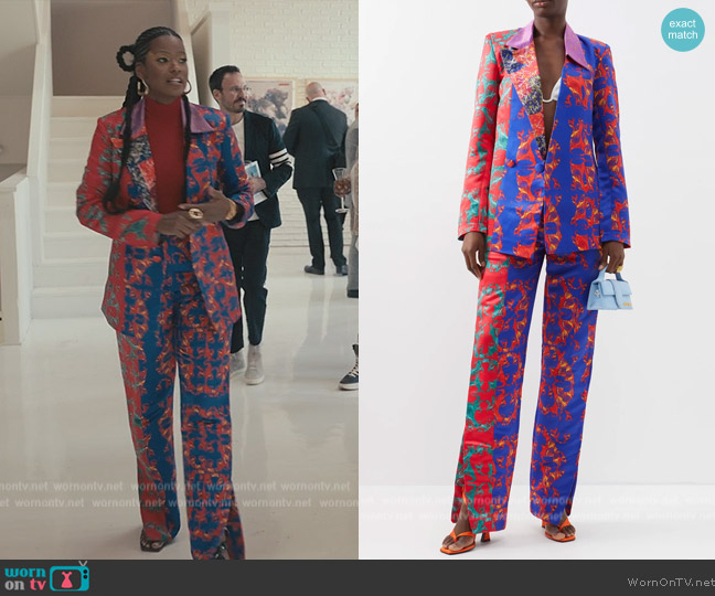 Lisa Folawiyo Lucky asymmetric printed cotton blazer worn by Vivian Banks (Cassandra Freeman) on Bel-Air