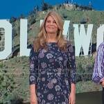 Lisa Whelchel’s blue floral midi dress on Access Hollywood