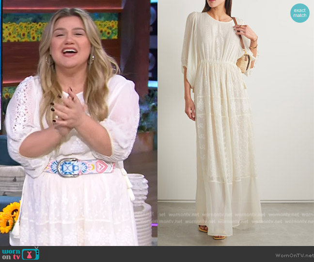 Love Shack Fancy Cecily Broderie Embroidered Dress worn by Kelly Clarkson on The Kelly Clarkson Show