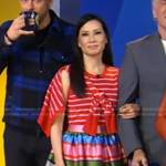 Lucy Liu’s red striped top and skirt on Good Morning America