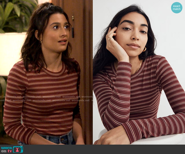 Madewell Macey Stripe Fine Ribbed Crewneck Long-Sleeve Tee worn by Hannah (Ashley Reyes) on How I Met Your Father