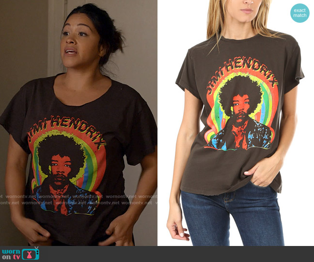 Madeworn Rock Jimmy Hendrix Print Tee worn by Nell Serrano (Gina Rodriguez) on Not Dead Yet