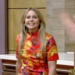 Mae Whitman’s orange floral mini dress on Live with Kelly and Ryan