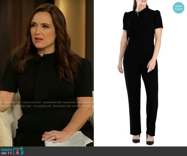 Maggy London Tie Neck Short Sleeve Jumpsuit worn by Nikki Battiste on CBS Mornings