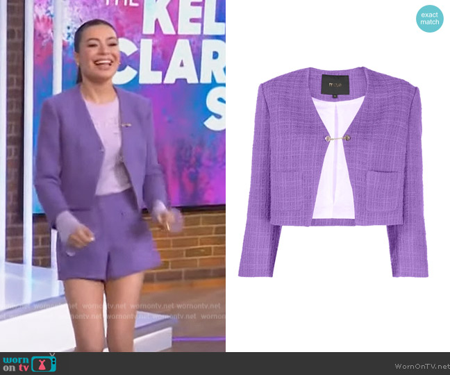 Maje Cropped Tweed Jacket worn by Miranda Cosgrove on The Kelly Clarkson Show