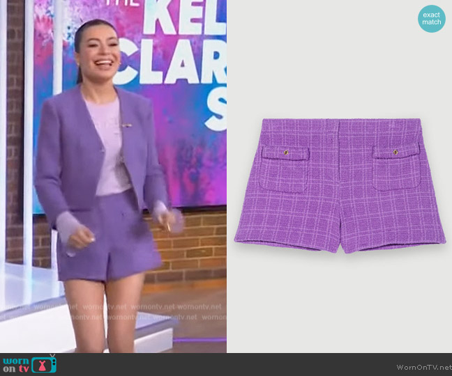 Maje Tweed Shorts worn by Miranda Cosgrove on The Kelly Clarkson Show