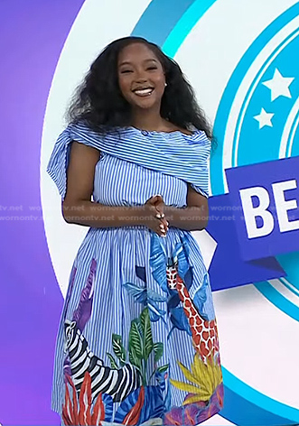 Makho's blue striped printed dress on Today