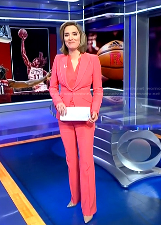 Margaret's coral pink suit on CBS Evening News