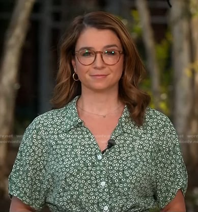 Maura Barrett’s green floral shirtdress on NBC News Daily