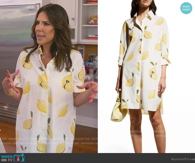 Max Mara Osella Monogram Lemon-Print Shirtdress worn by Jennifer Fessler on The Real Housewives of New Jersey