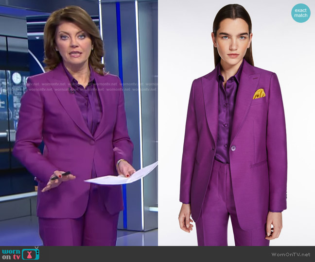 Max Mara Wool and Silk Double-Fabric Blazer worn by Norah O'Donnell on CBS Evening News