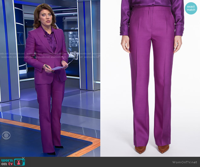 Max Mara Wool and Silk Double-Fabric Trousers worn by Norah O'Donnell on CBS Evening News