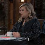 Maxie’s black denim jacket with studded sleeves on General Hospital