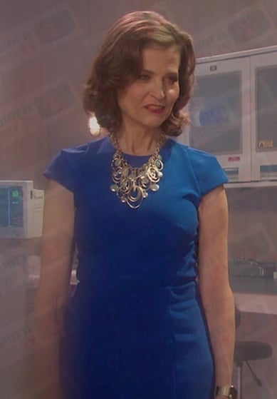 Megan’s blue cap sleeve dress on Days of our Lives