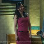 Mel’s pink dress with buckles on The Equalizer