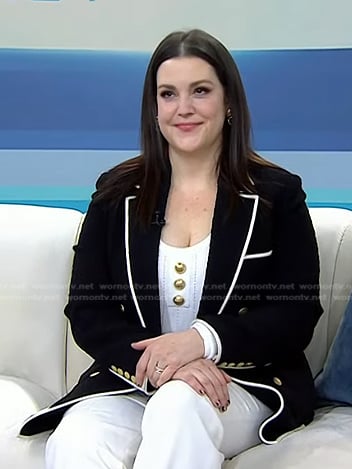 Melanie Lynskey's black contrast trim blazer on Today