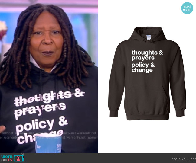 Melanin Apparel Thoughts and Prayers Policy Change Hoodie worn by Whoopi Goldberg on The View