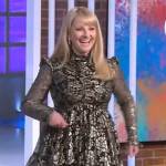 Melissa Rauch’s black metallic floral dress on The Kelly Clarkson Show