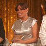 Melissa Rivers’ silver ruched mini dress on The Drew Barrymore Show