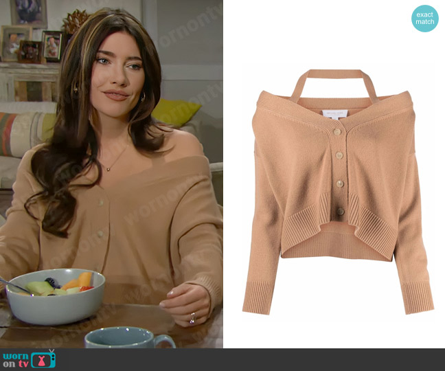 Michael Kors Collection Off-shoulder Cashmere Cardigan worn by Steffy Forrester (Jacqueline MacInnes Wood) on The Bold and the Beautiful