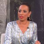 Michelle Miller’s chain print wrap blouse on CBS Mornings