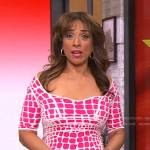 Michelle Miller’s pink and white reptile print dress on CBS Mornings