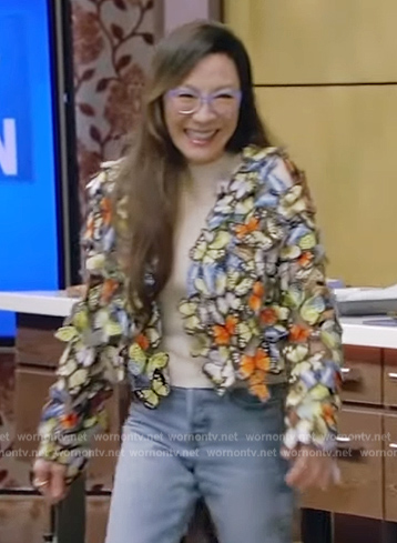 Michelle Yeoh's butterfly applique jacket on Live with Kelly and Ryan