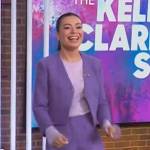 Miranda Cosgrove’s purple tweed jacket and top on on The Kelly Clarkson Show