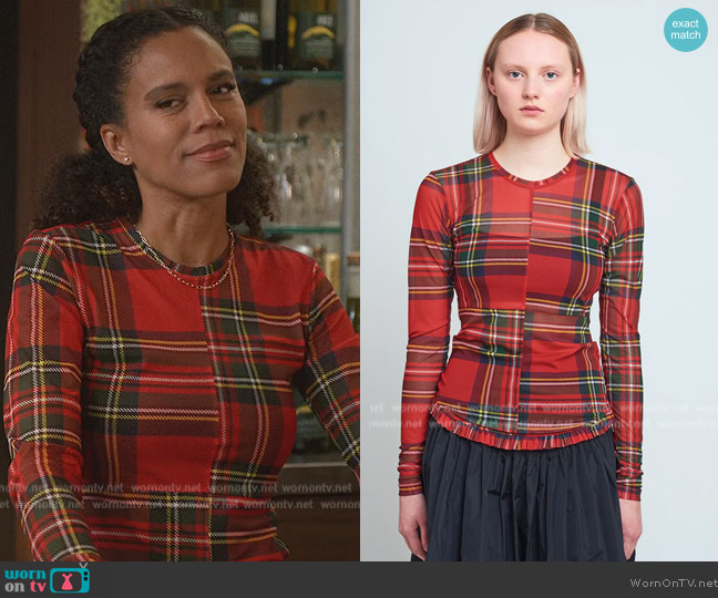 Molly Goddard Tartan check print knitted top worn by Fay (Grasie Mercedes) on Grand Crew