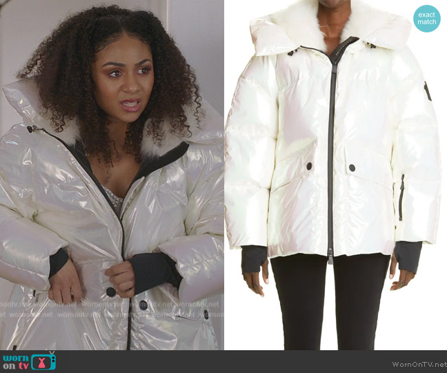 Moncler Tillier down jacket worn by Patience (Chelsea Tavares) on All American