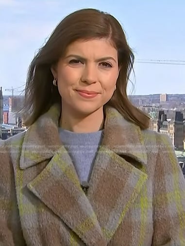 Monica Alba’s plaid wrap coat on NBC News Daily