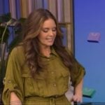 Monica Mangin’s green satin utility jumpsuit on Live with Kelly and Ryan