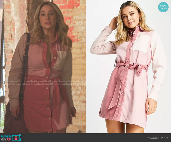 In The Style x Dani Dyer Color Block Pocket Detail Shirt Dress in pink worn by Davia (Emma Hunton) on Good Trouble