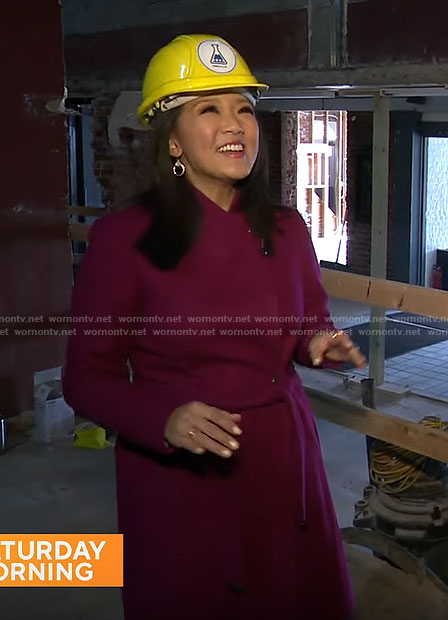 Nancy Chen's purple wrap coat on CBS Mornings